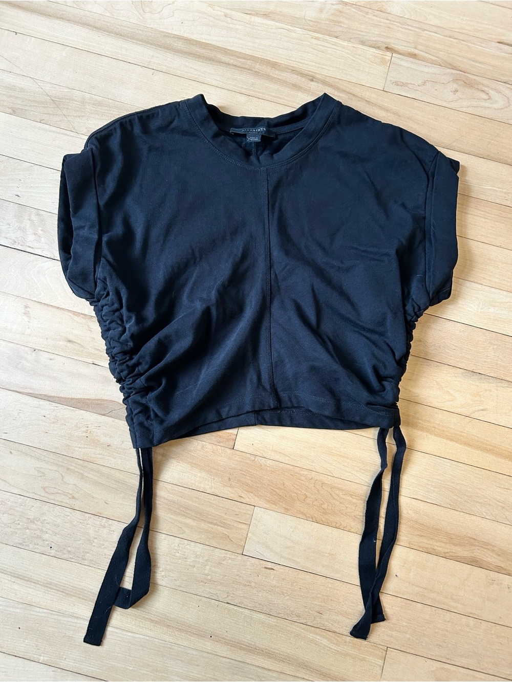 Black All Saints Drawstring Cropped Top